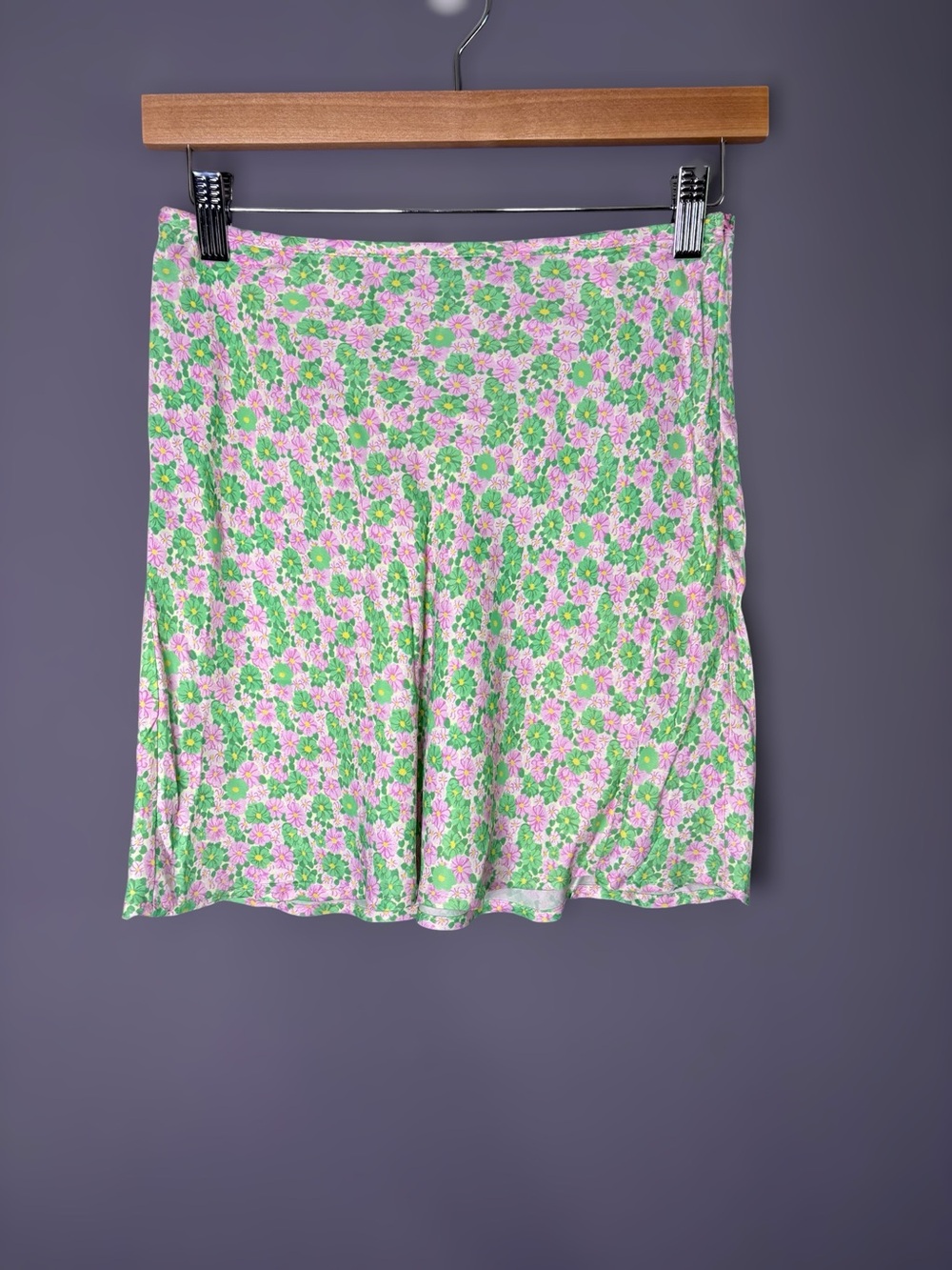 Zara Green Pink Floral Mini Skirt Small